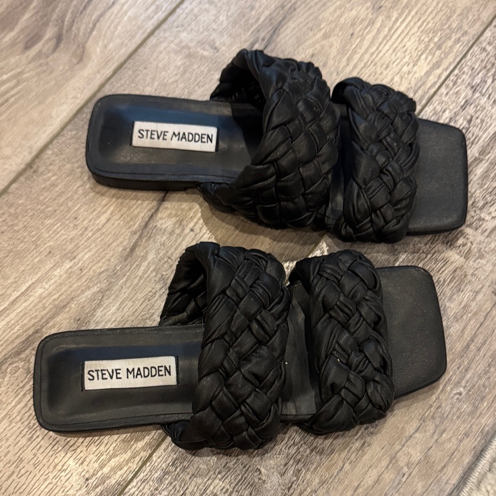 Steve Madden Black Quilted Slide Sandals